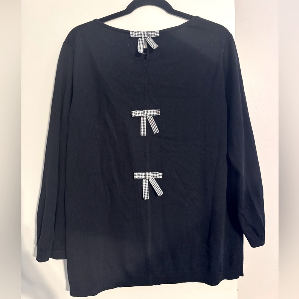 Talbots XL Black Gingham Bow Sweater